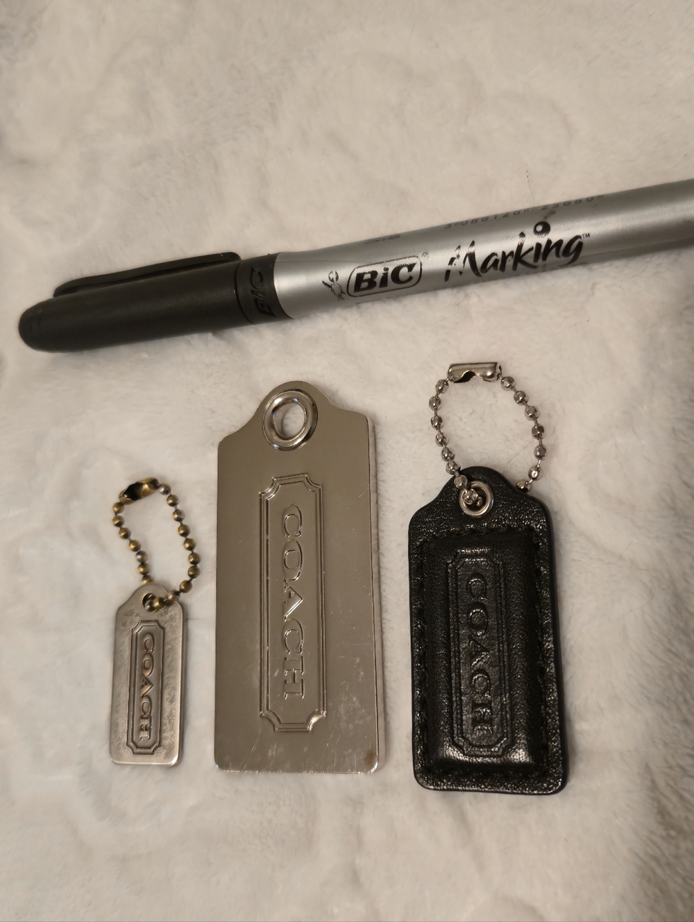 Lot of 3 Authentic COACH Handbag Hangtags - Silver Metal & Black Leather